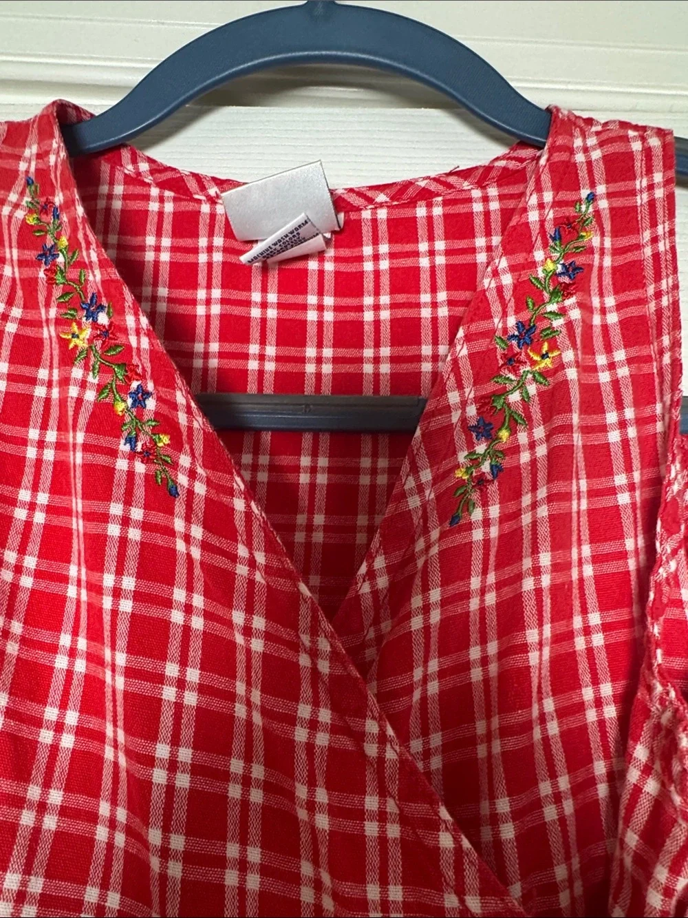 Vintage 90s osh kosh Red Plaid Wrap-Style cotton Kids Dress with Tie size 6x